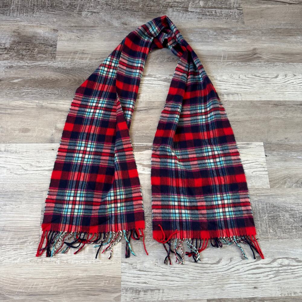 Cashmere Red Tartan Plaid Scarf Made in Scotland Fringe Old Money Holiday Unisex